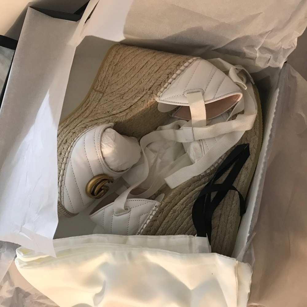 COPY - Gucci matelassé white platform espadrille …
